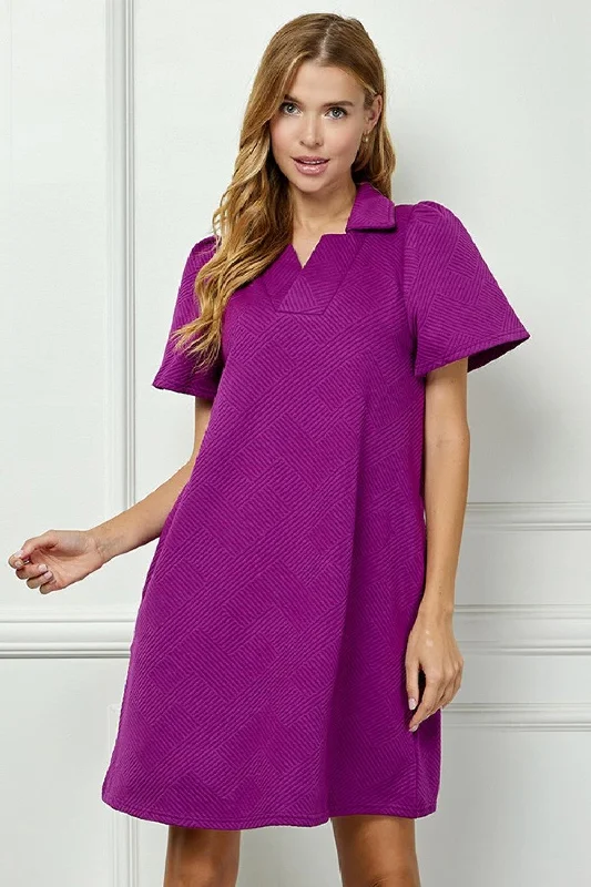 Collared Textured Dress-Magenta