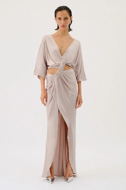 Suboo - Millenia Rouched Cross Over Midi Dress in Gunmetal