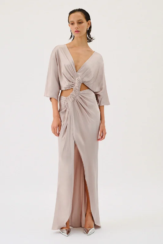 Suboo - Millenia Rouched Cross Over Midi Dress in Gunmetal