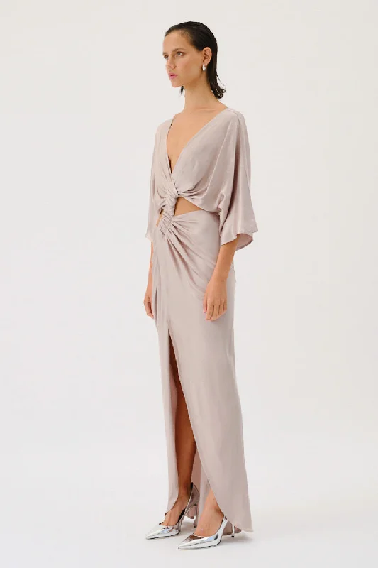 Suboo - Millenia Rouched Cross Over Midi Dress in Gunmetal