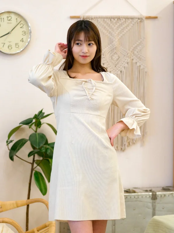 Corduroy Front Gathered Dress*