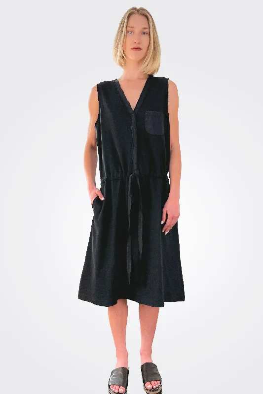 Cotton Synched Waist Dress - Black