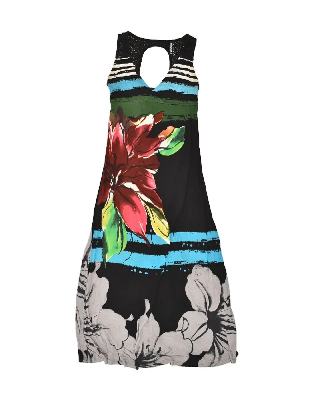 DESIGUAL Womens Graphic Maxi Dress UK 12 Medium Black Floral Viscose