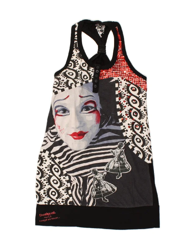 DESIGUAL Womens Graphic Sleeveless Basic Dress UK 4 XS Black