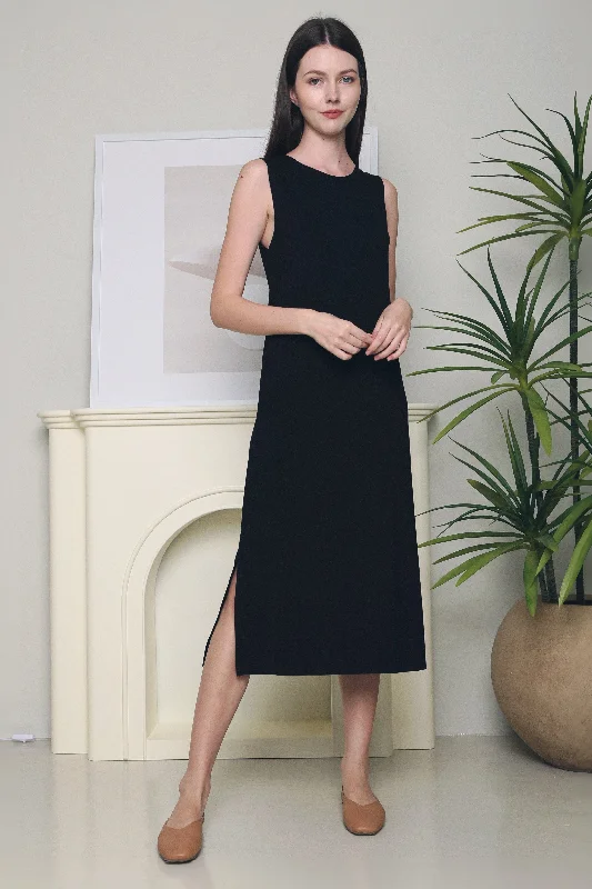 Evan Open Back Midi Dress Black