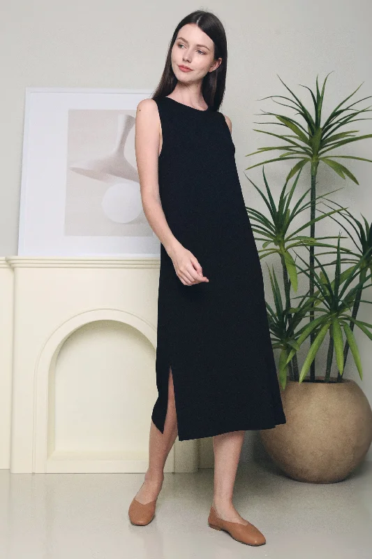 Evan Open Back Midi Dress Black