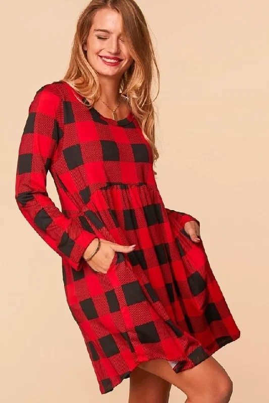 FINAL SALE -  Red Black Buffalo Plaid Babydoll Dress