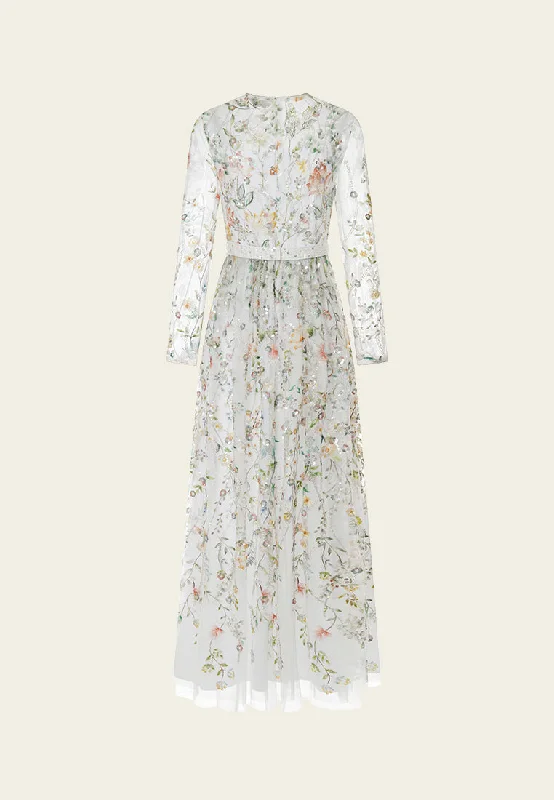 Floral Embroidery Embellished Mesh Dress