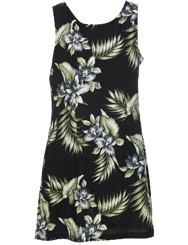 Floral Print Sleeveless Dress - L