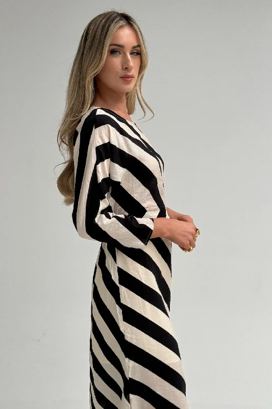 Frankie Striped Tie Waist Dress In Monochrome