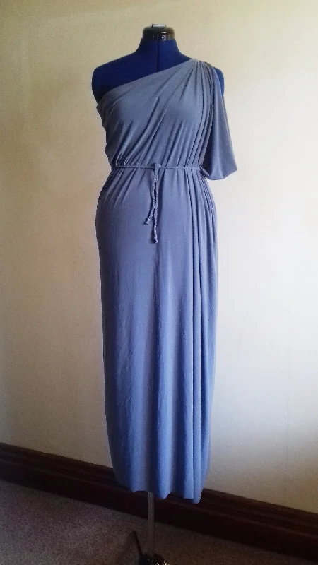 Grey Cold Shoulder Grecian Drape Dress