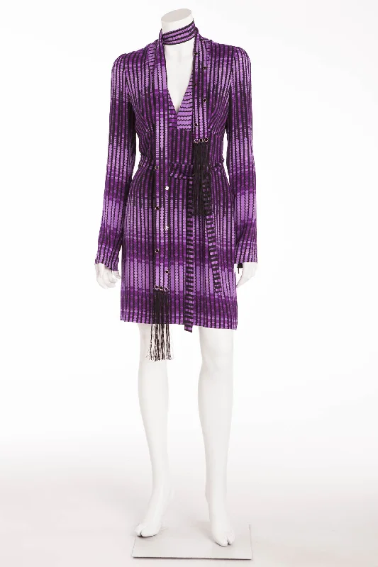 Iconic Vintage Gucci - Editorial, As Seen on Fall 2006 Runway Collection - Long Sleeve Purple Dot Dress - IT 42