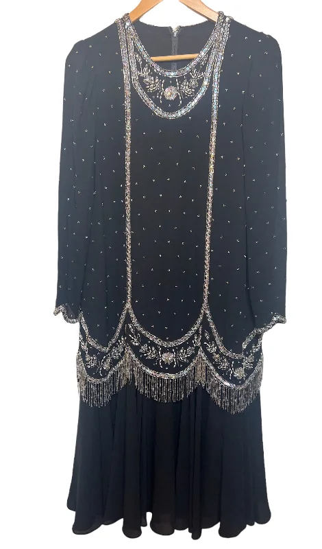 Jack Bryan Black Bejewelled Dress (Size XL)