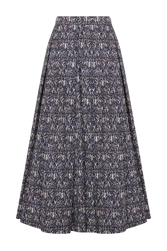 June Printed Cotton Midi Skirt in Brown