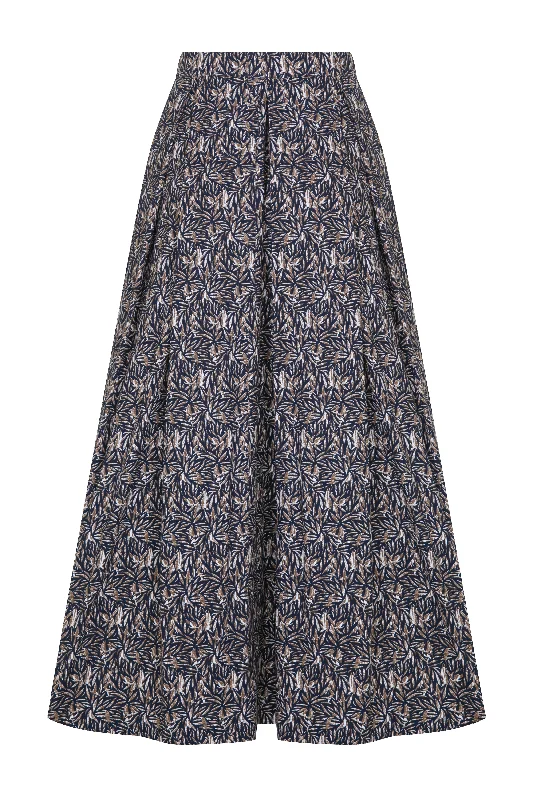 June Printed Cotton Midi Skirt in Brown