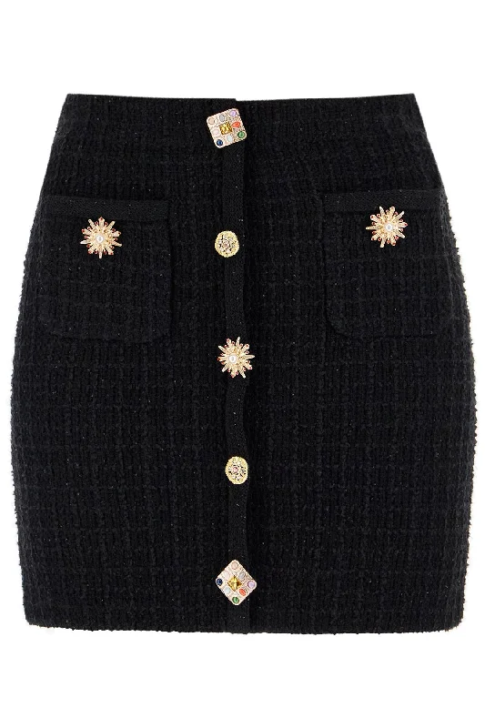 ""knitted mini skirt with jewel buttons PF24 128SK B BLACK