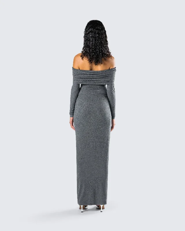 Kyan Charcoal Off Shoulder Maxi Dress