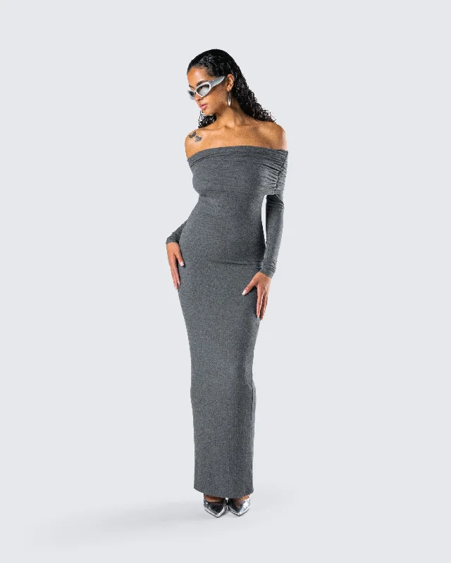 Kyan Charcoal Off Shoulder Maxi Dress