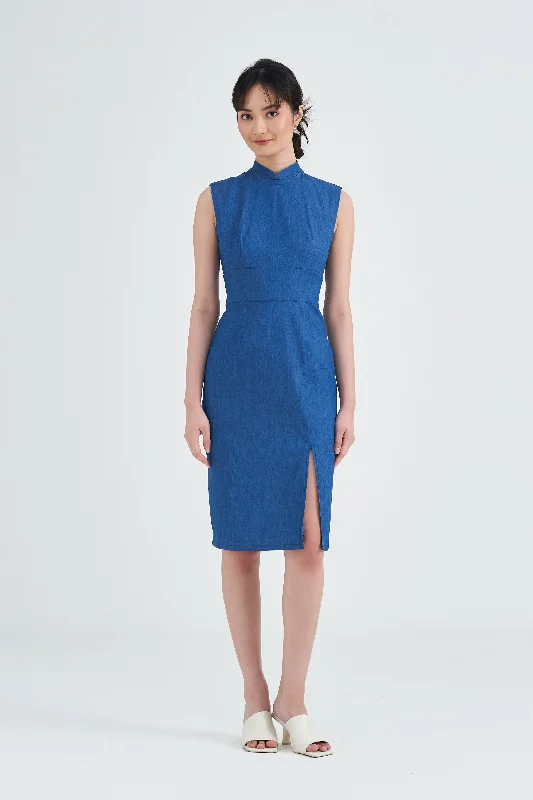 Lauren Denim Cheongsam (with detachable mandarin collar)