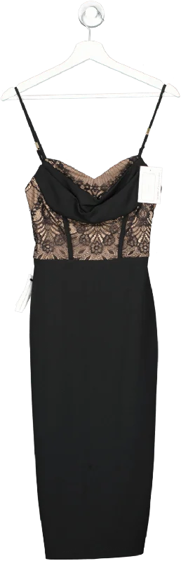 lipsy london Black Cami Drape Corset Bodycon Midi Dress UK 6