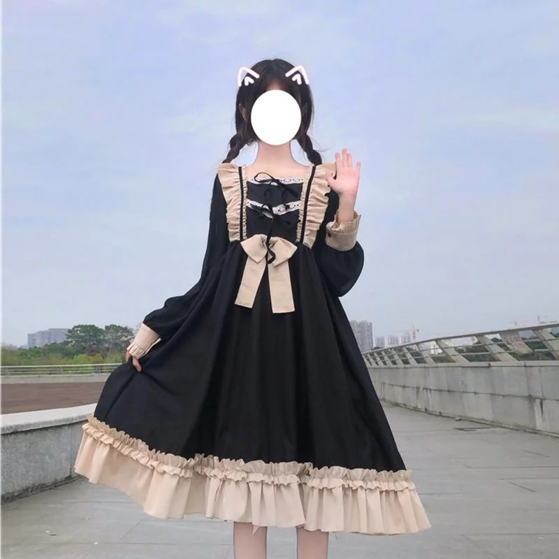 Lolita Falbala A-line Dress With Bowknot