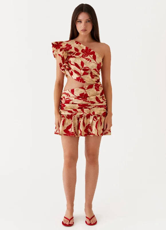 Maisie Linen Mini Dress - Red Green Floral