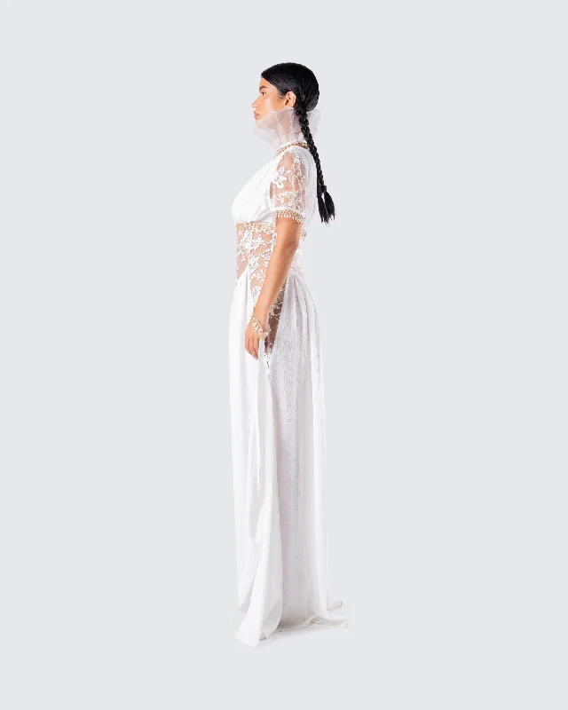 Melora White Maxi Dress & Collar