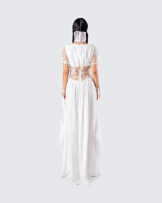 Melora White Maxi Dress & Collar