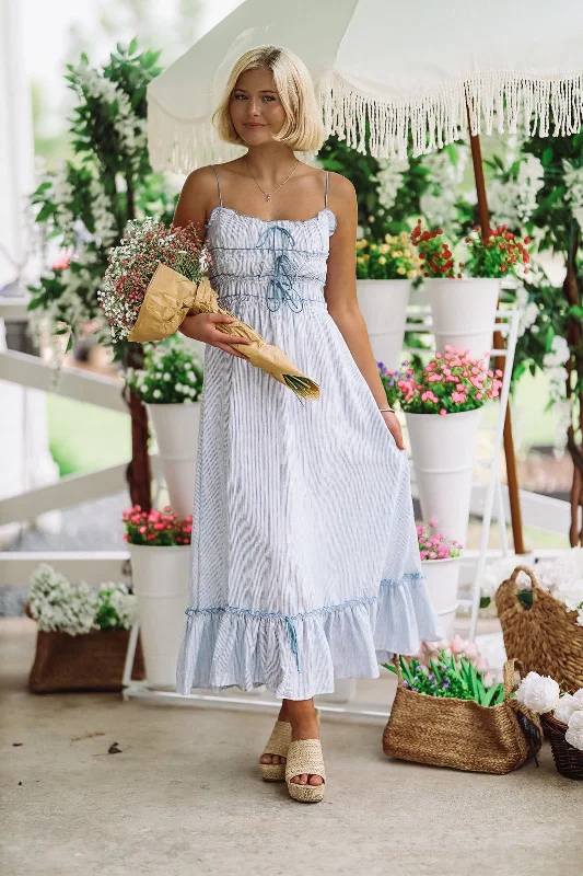 Memorable Moments Midi Dress - Blue and White