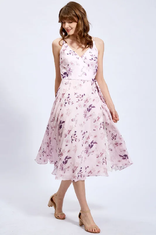 V Neck Sleeveless Midi Wedding Guest Dress