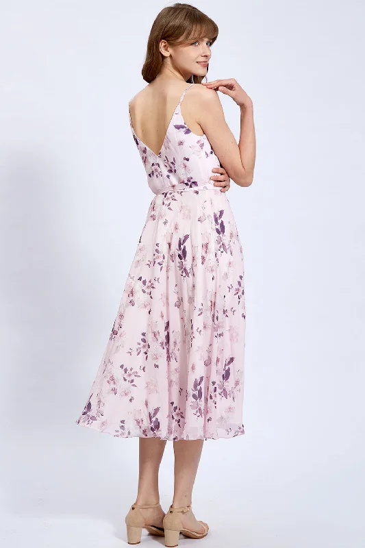 V Neck Sleeveless Midi Wedding Guest Dress