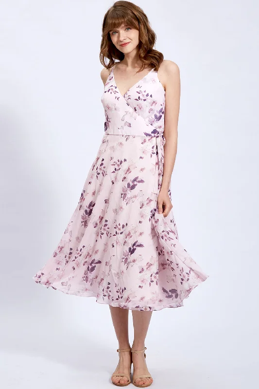 V Neck Sleeveless Midi Wedding Guest Dress