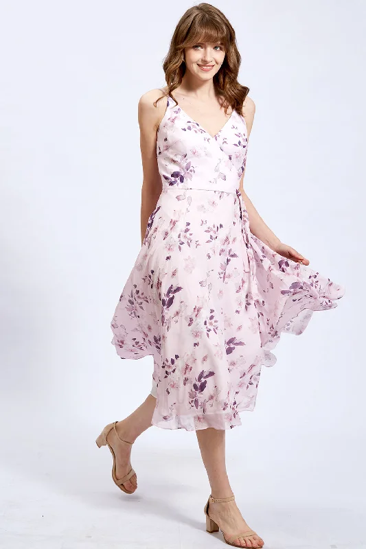 V Neck Sleeveless Midi Wedding Guest Dress