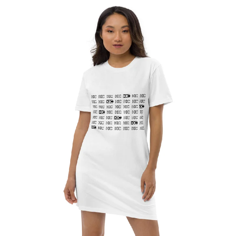 KIC Organic Cotton T-Shirt Dress in Grey or White with Echo Print