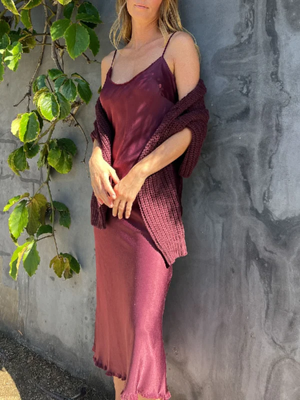 Farrah Slip Dress in Vintage Satin - Fig