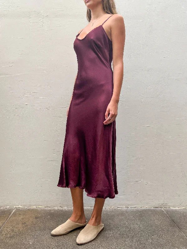 Farrah Slip Dress in Vintage Satin - Fig