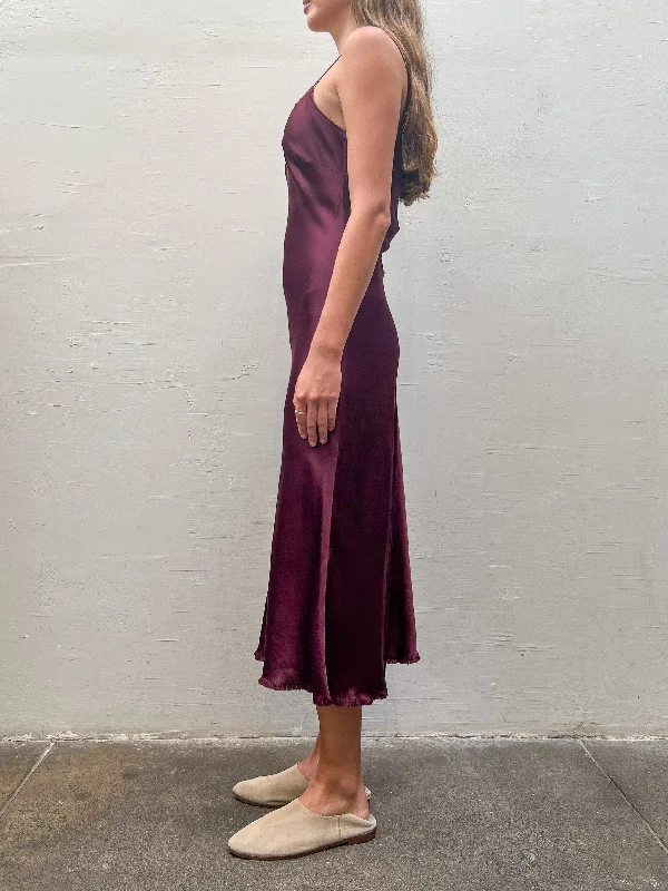 Farrah Slip Dress in Vintage Satin - Fig