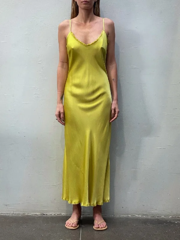 Farrah Slip Dress in Vintage Satin - Lemon