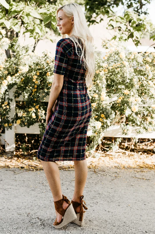 Plaid Tee Dress: Navy/Red/Green