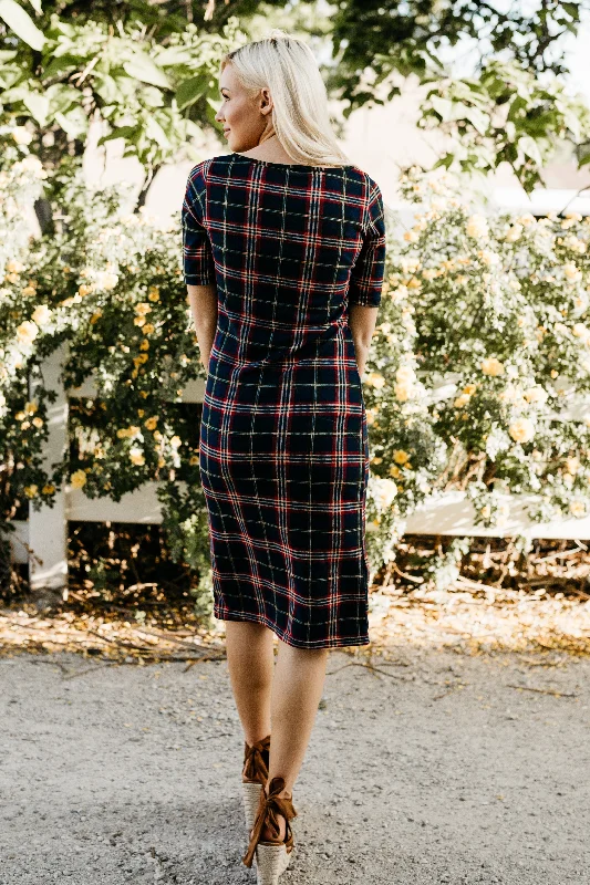 Plaid Tee Dress: Navy/Red/Green