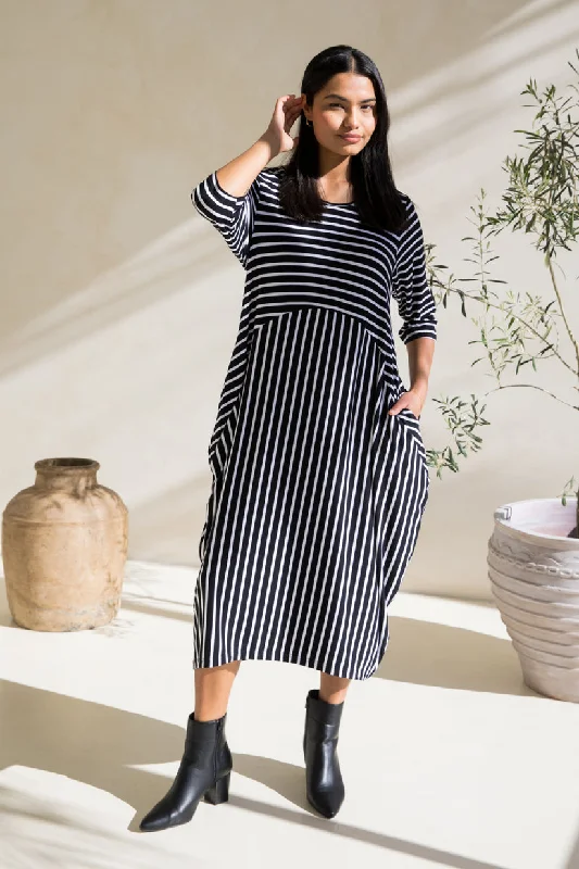 PQ Collection Alviva Dress Black White Stripe