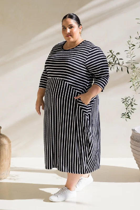 PQ Collection Alviva Dress Black White Stripe