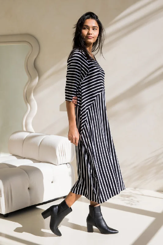 PQ Collection Alviva Dress Black White Stripe