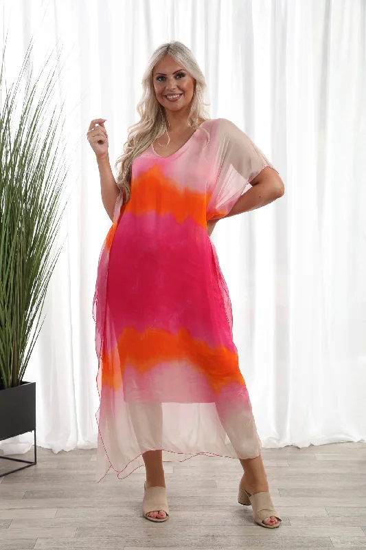 Silk Tye Dye Dress Fuchsia