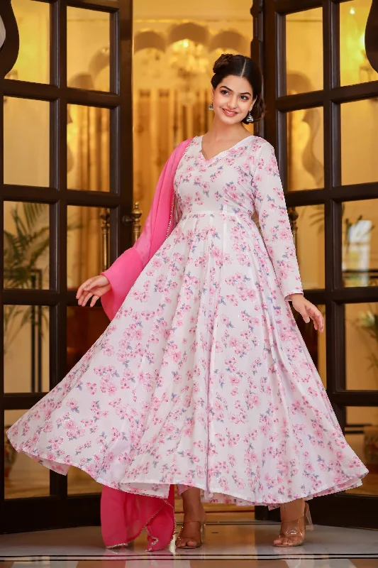 Snowy Blush Long Organza Dupatta Dress