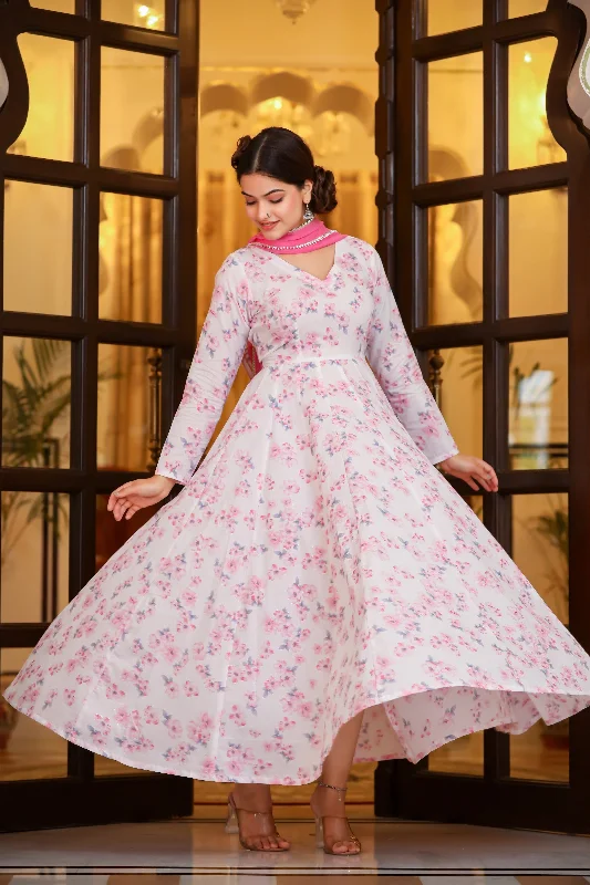 Snowy Blush Long Organza Dupatta Dress