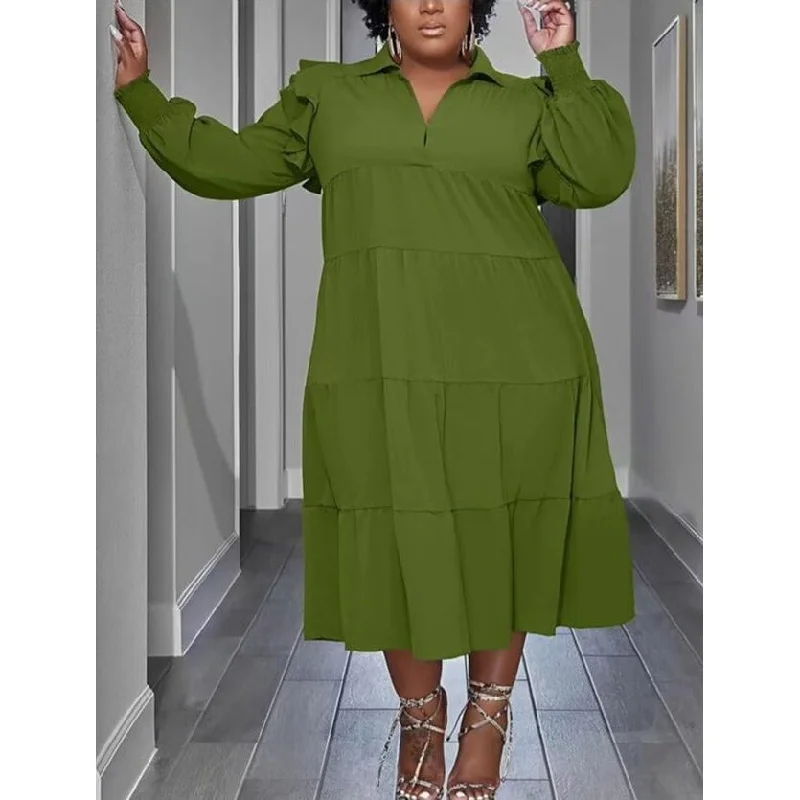 Solid Color Collar Shirt Dress