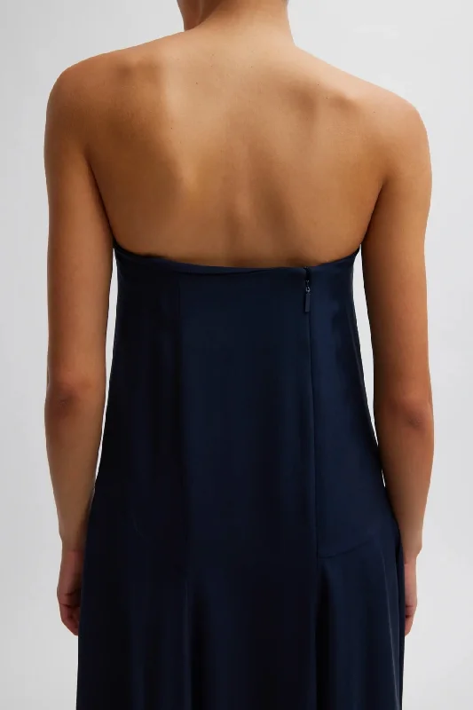 Tibi 4 Ply Silk Strapless Sculpted Dress - Dark Navy