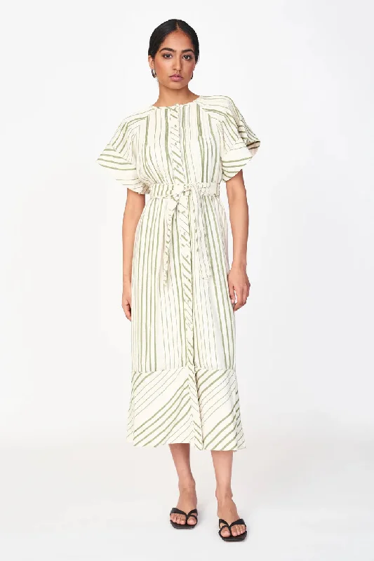 Vienna Pintuck Dress in Garden Stripe