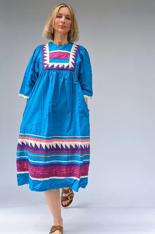 Vintage Folk Applique Cotton Dress